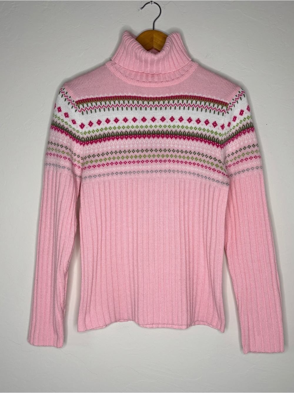 Vintage Y2K fairisle Sweater turtleneck pink green white